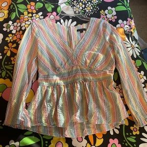 J. Crew rainbow stripe peplum long sleeve top